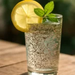 Ingredients for chia seeds recipe water including chia seeds, lemon, cucumber, and mint