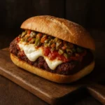 chicago-style breaded steak sandwich with marinara and mozzarella