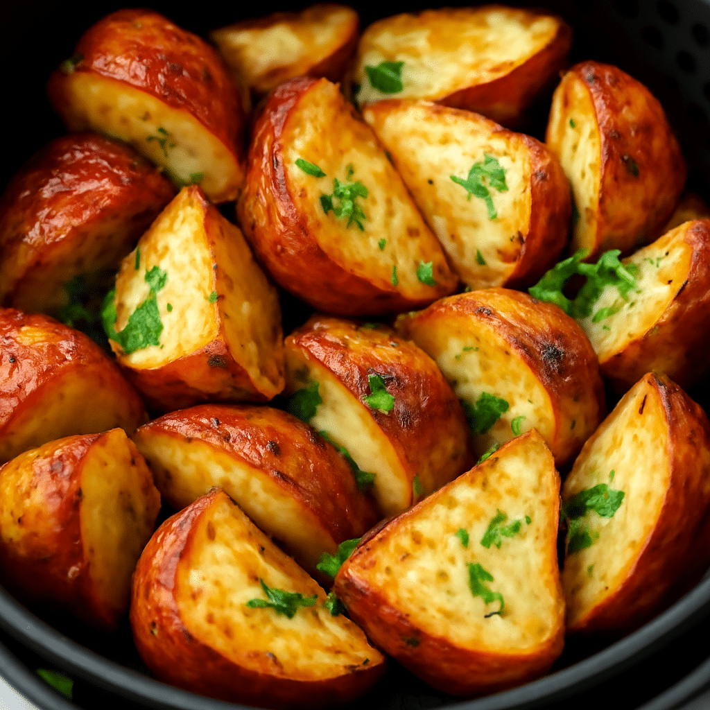 Crispy red potatoes in an air fryer, golden and tender