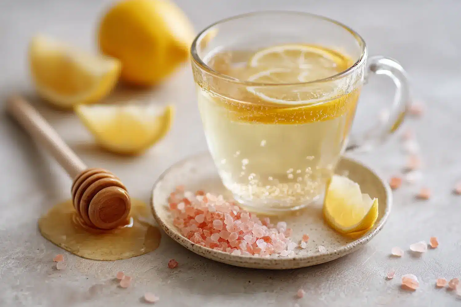 pink salt trick morning drink in a cozy kitchen