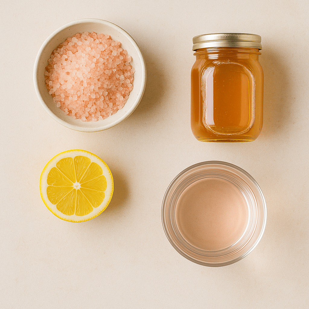 pink salt trick ingredients flat lay