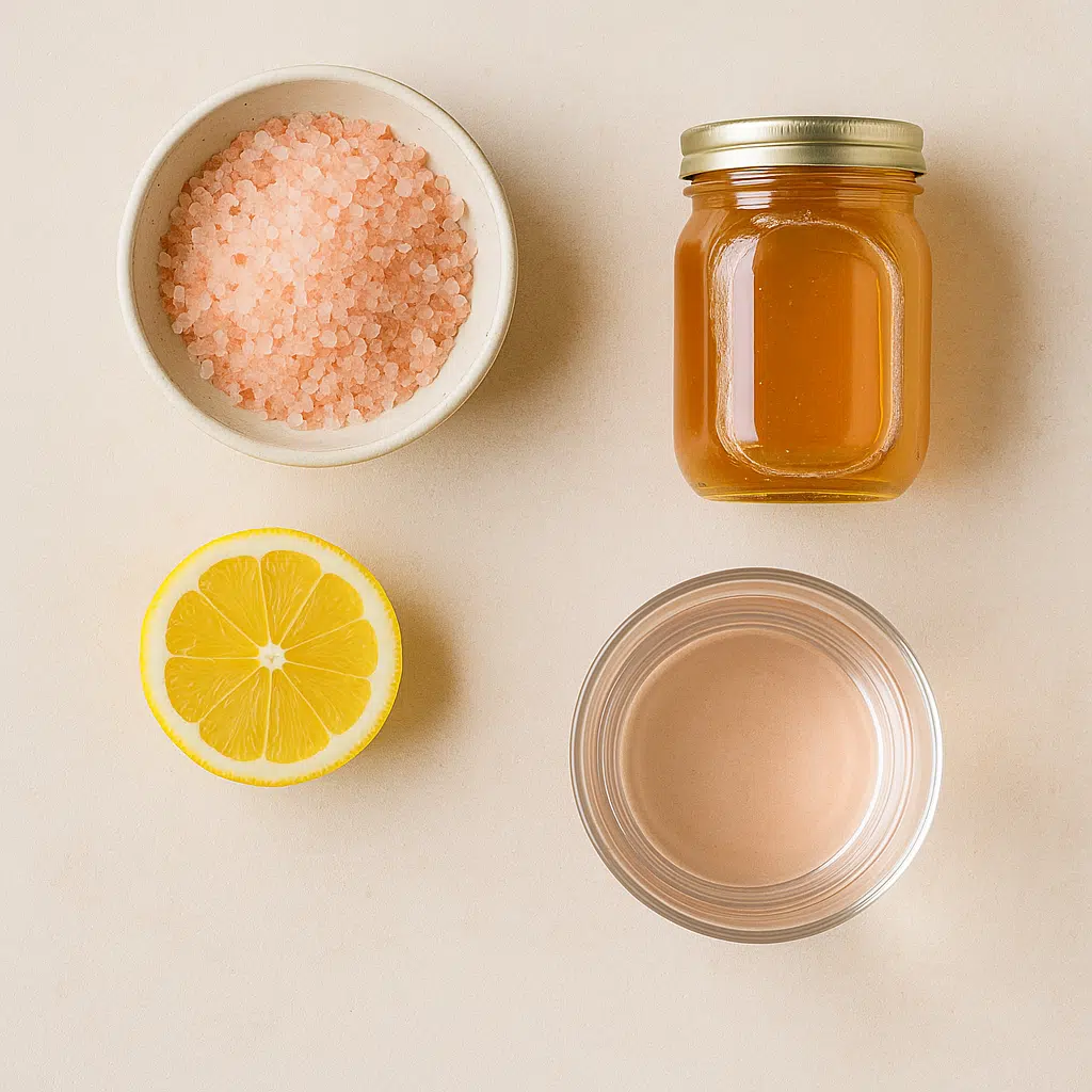 pink salt trick ingredients flat lay