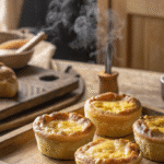 Golden baked potato filled pastries on tray