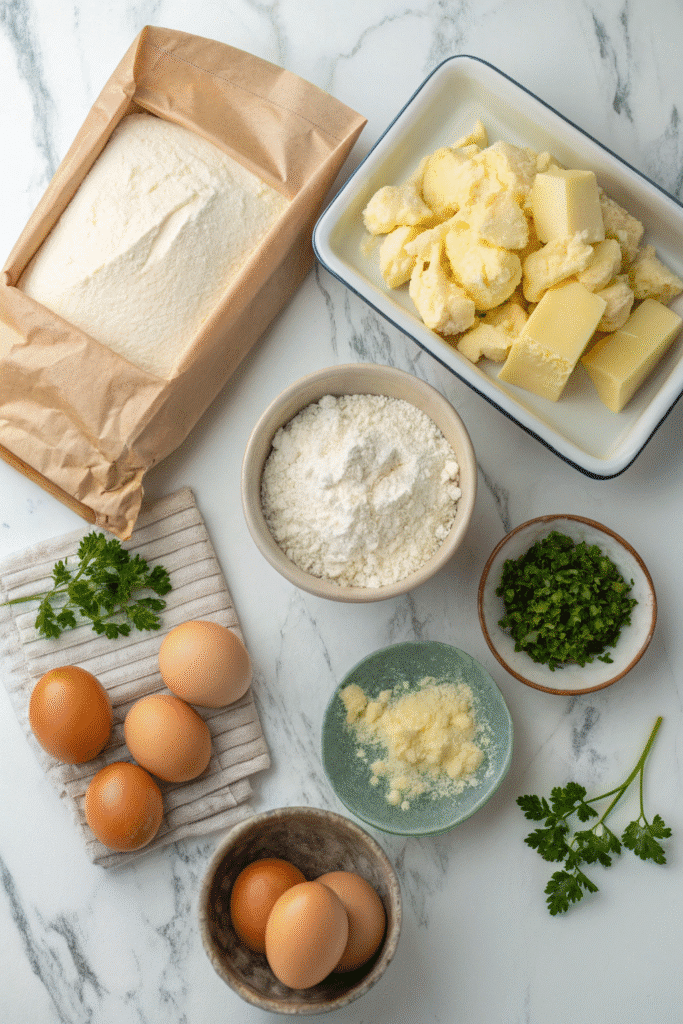 Ingredients for potato filled pastry on countertop