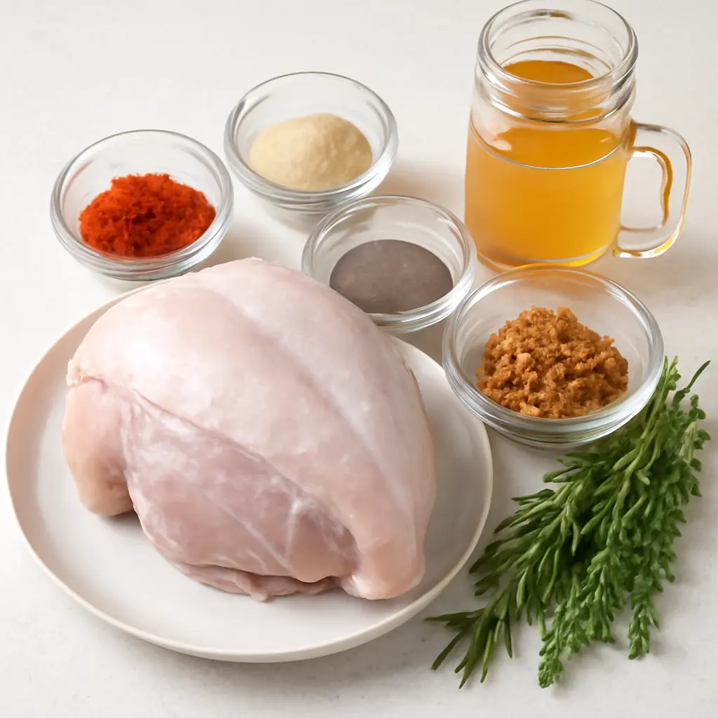 Fresh ingredients for smoked turkey breast recipe on kitchen counter