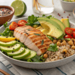 Zepbound diet plan meal with grilled chicken, quinoa, and avocado