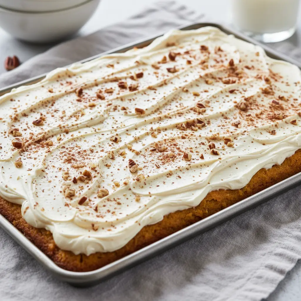 Easy pumpkin bars with cream cheese frosting recipe - moist fall dessert bars with cinnamon garnish perfect for Thanksgiving and Halloween parties