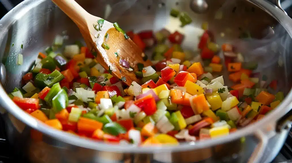 7 day cabbage soup diet cooking process sautéing vegetables in pot