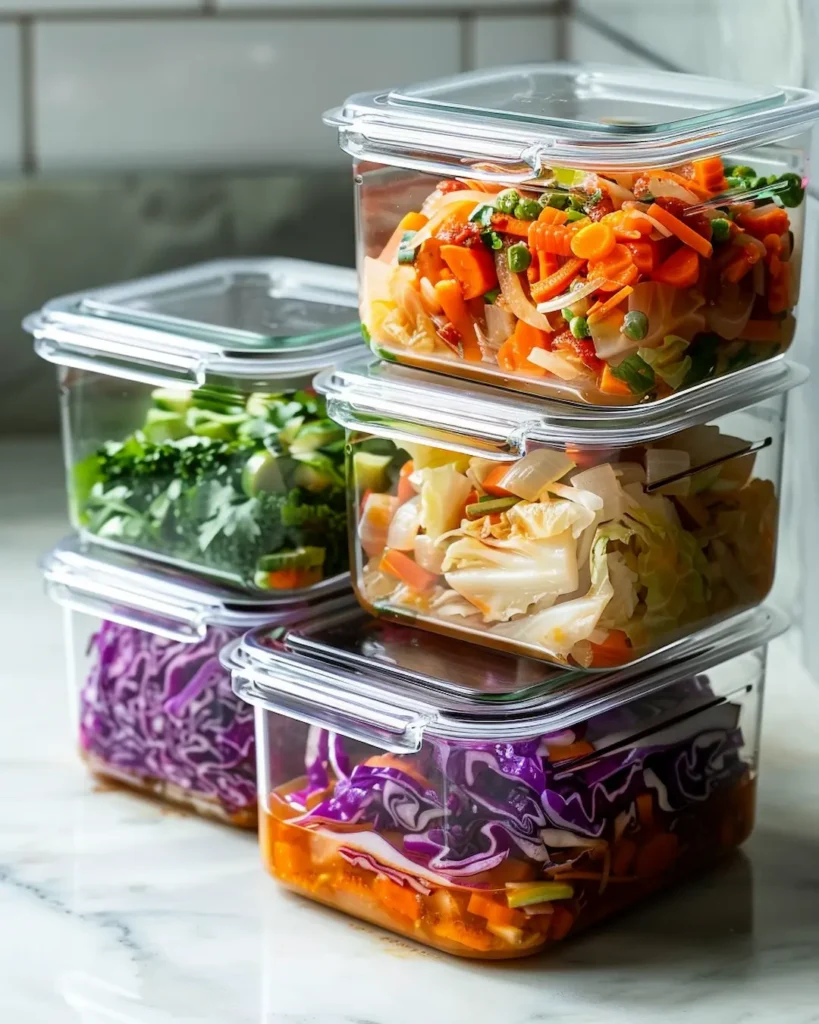 7 day cabbage soup diet meal prep containers filled with soup for the week