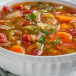 7 day cabbage soup diet recipe in white bowl with vegetables for weight loss