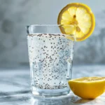 chia seed water recipe in clear glass with lemon for weight loss