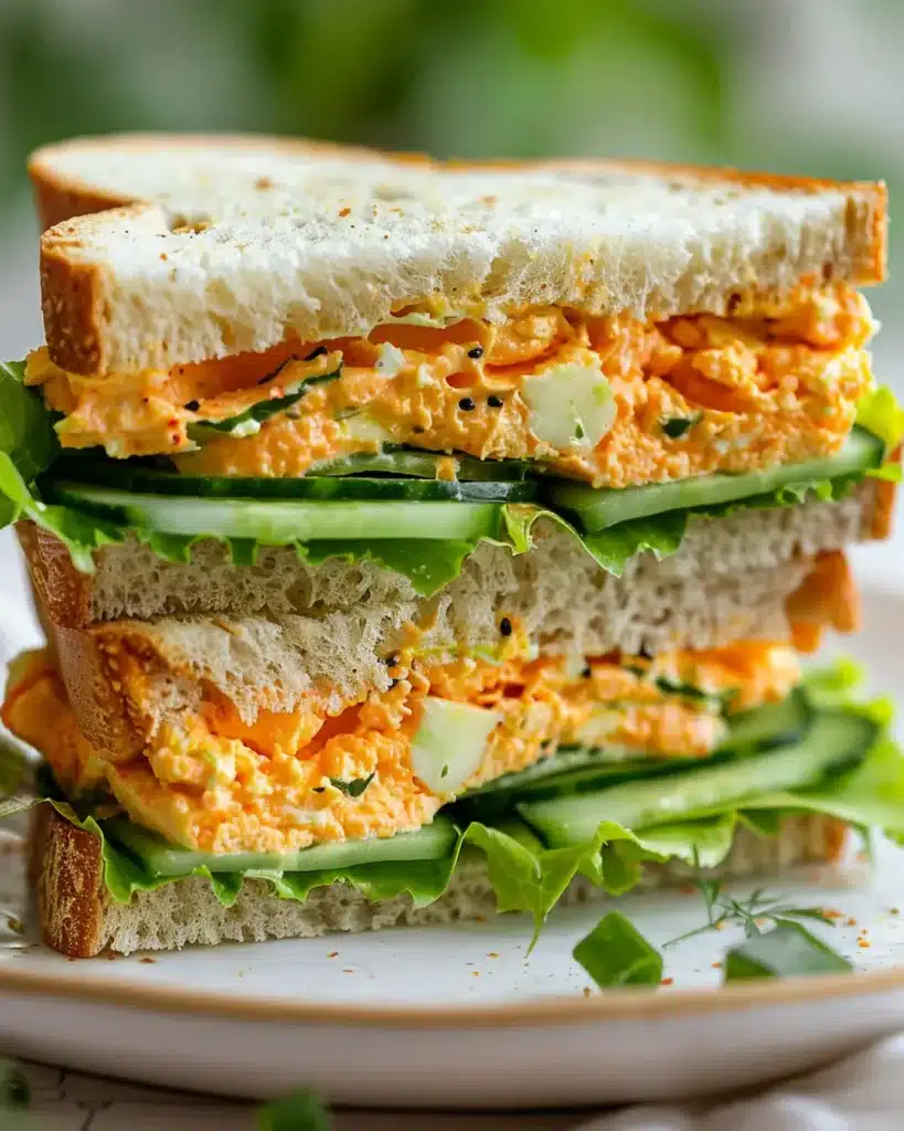 Gochujang-Eggs-Sandwich-Milk-Bread-Lettuce-Korean Gochujang eggs sandwich with soft milk bread lettuce and cucumber Korean egg salad sandwich cross-section
