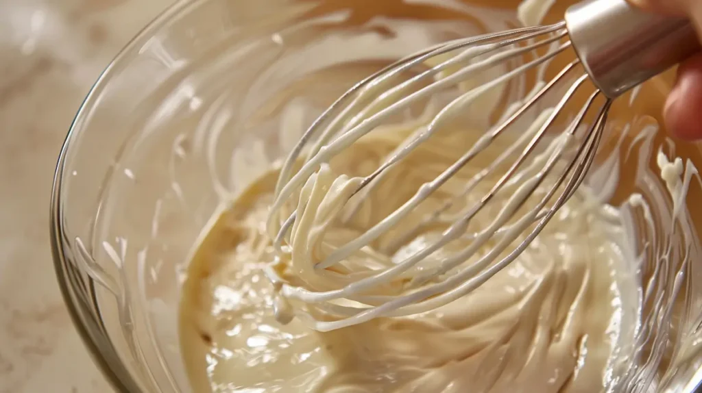 bariatric gelatin recipe for weight loss being whisked in clear bowl showing smooth liquid texture