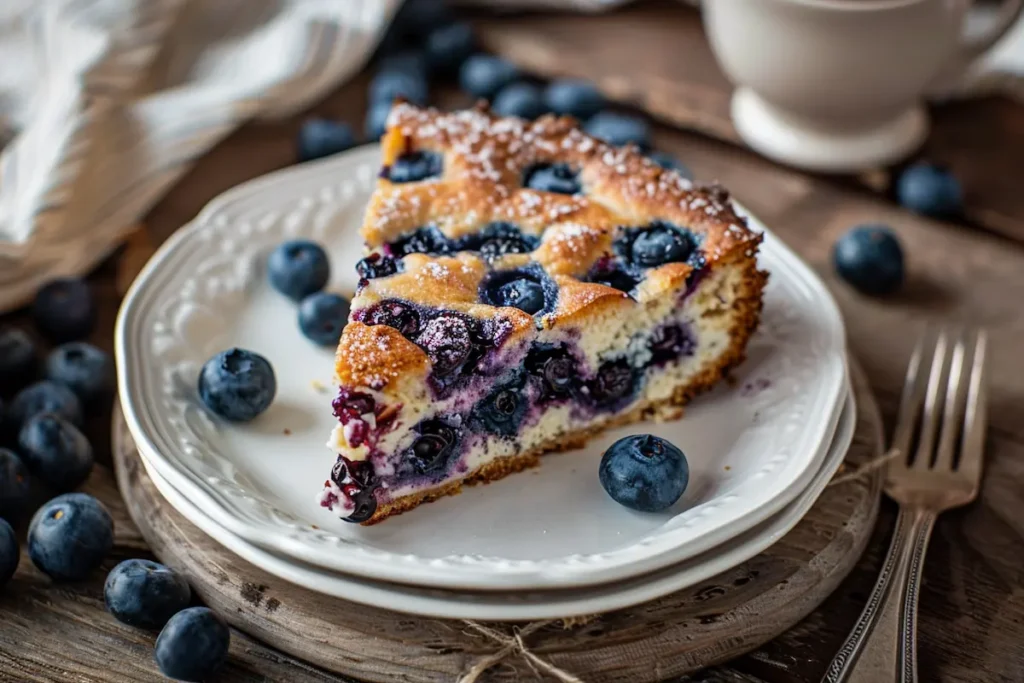 blueberry-cottage-cheese-breakfast-bake-slice-white-plate-high-protein