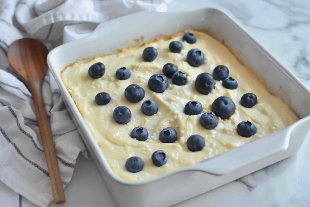 blueberry-cottage-cheese-batter-8x8-baking-dish-before-baking
