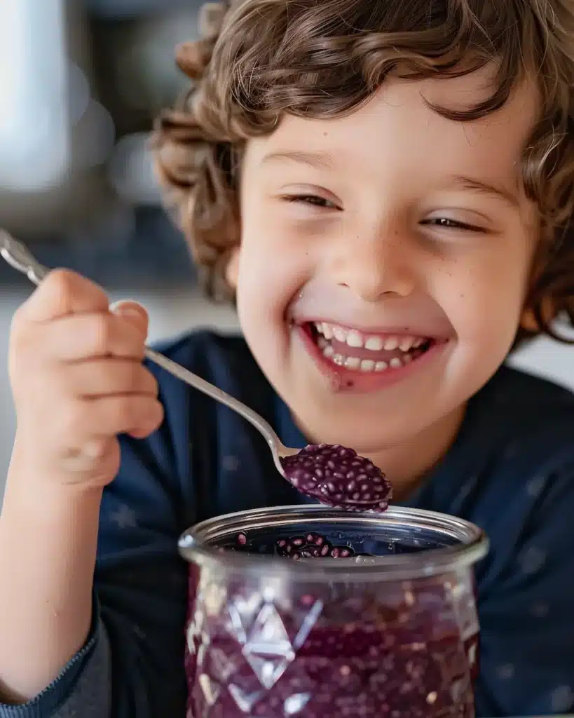 child-eating-chia-jello-recipe-healthy-snack