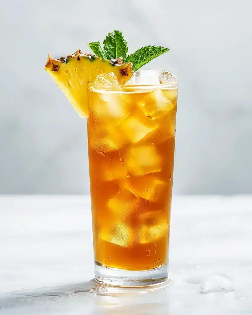 Iced Costa Rican tea for weight loss served cold over ice with fresh mint and pineapple garnish