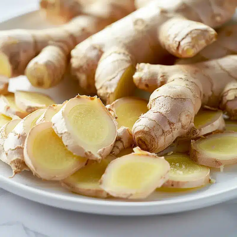 Fresh ginger root sliced for making ginger tea for weight loss showing natural texture and color