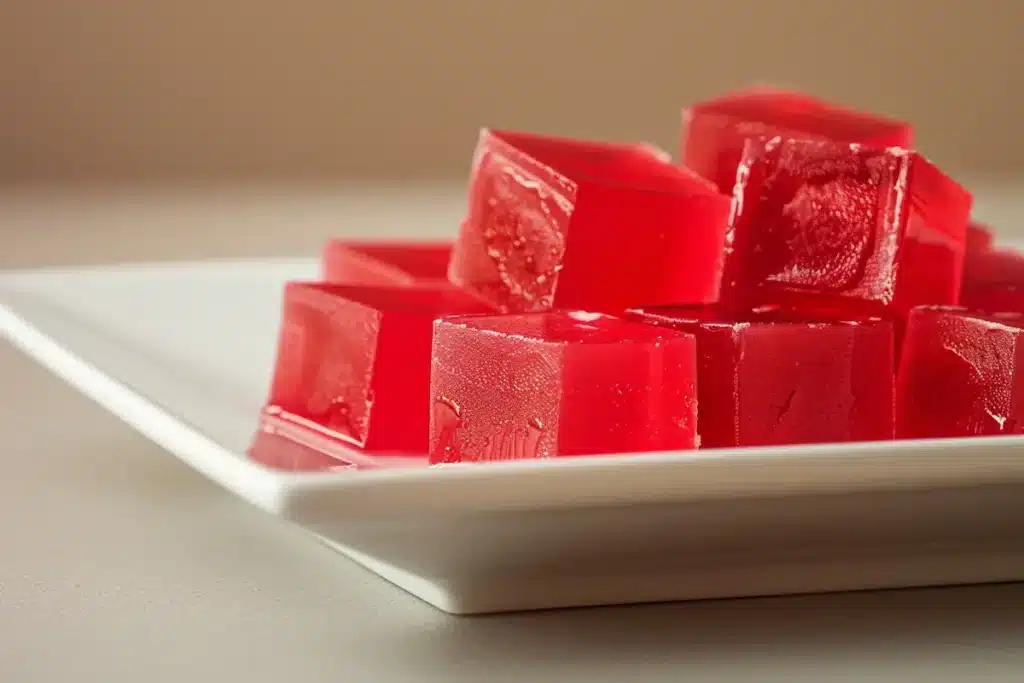 gelatin trick for weight loss recipe cut into perfect 1 inch cubes showing firm texture and bright color