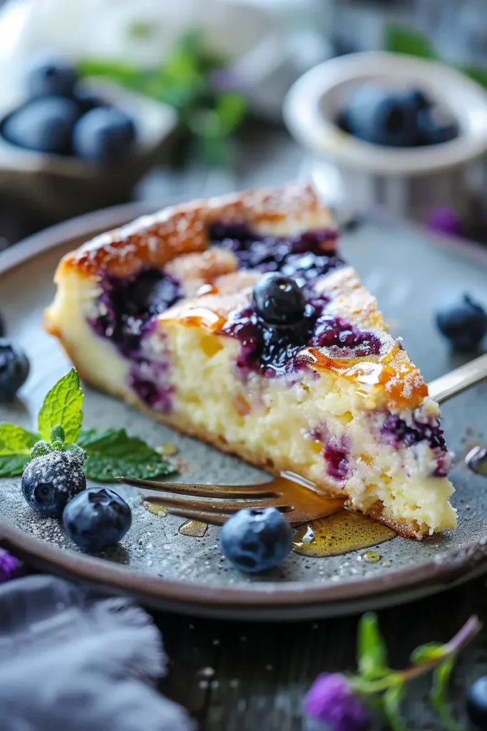close-up-blueberry-cottage-cheese-breakfast-bake-slice-custardy-texture-high-protein