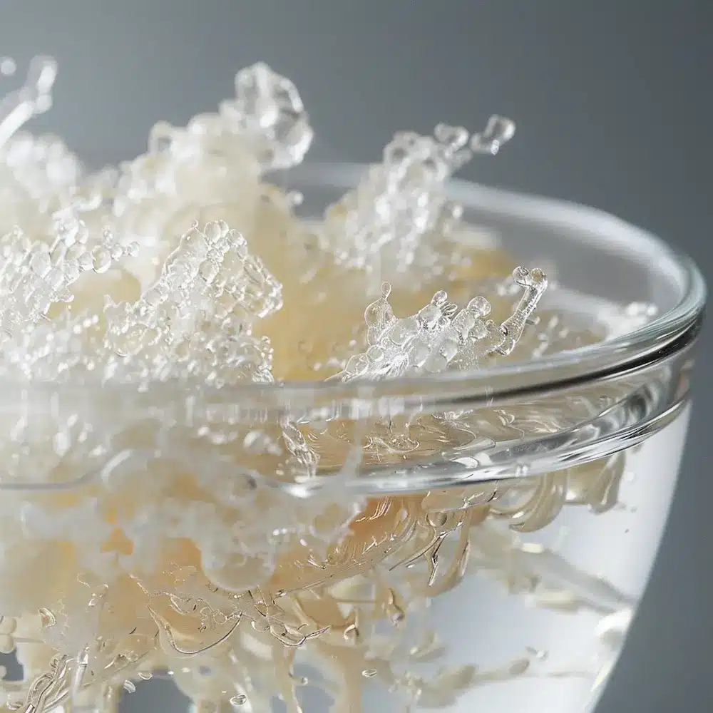 jello diet recipe blooming gelatin in cold water showing spongy texture after 5 minutes sitting