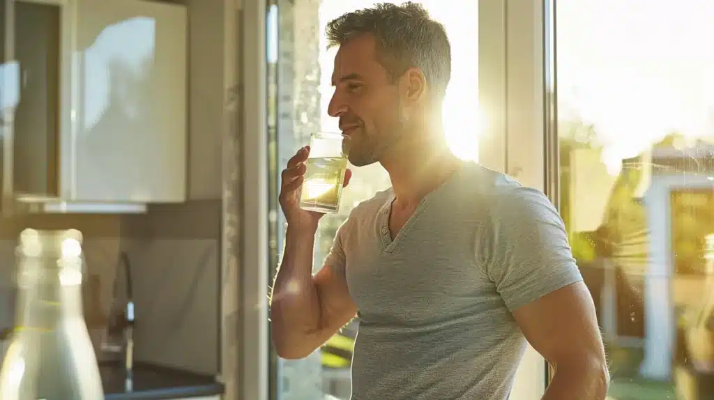 man drinking baking soda trick for men showing real results after 3 weeks