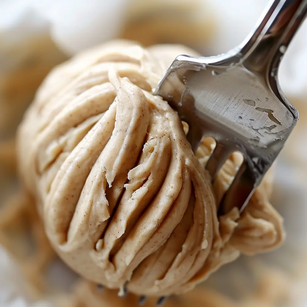 making classic fork crisscross pattern on peanut butter cookies without eggs before baking