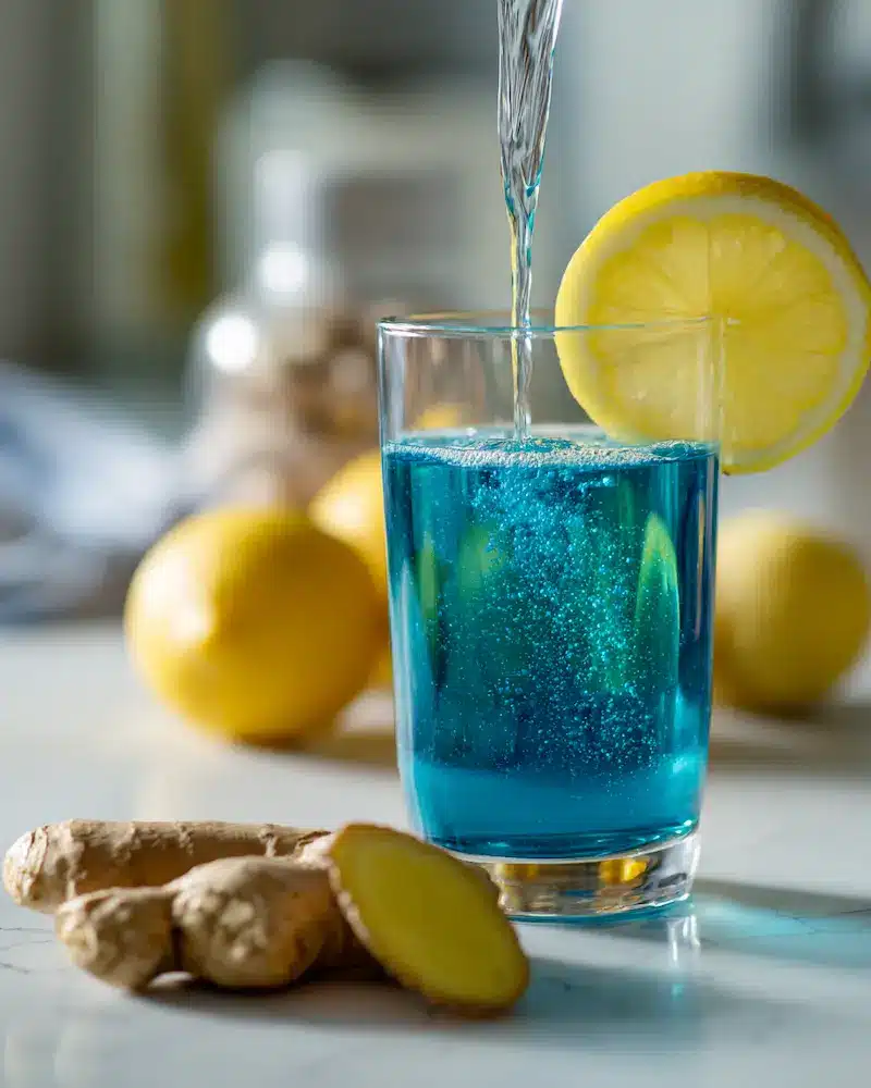 blue-salt-trick-boost-lemon-ginger Lemon and ginger added to blue salt water for a circulation boost