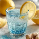 Blue salt trick for men in a glass with lemon and ginger