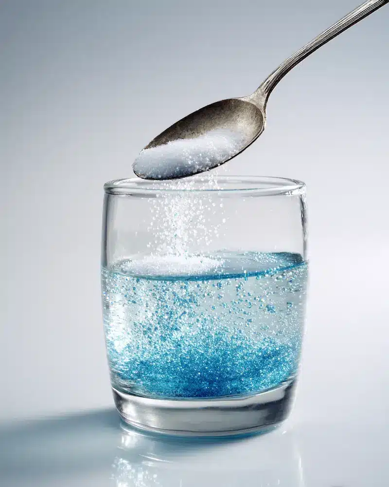 blue-salt-trick-men-stirring-elixir Stirring the blue salt trick elixir with a small spoon