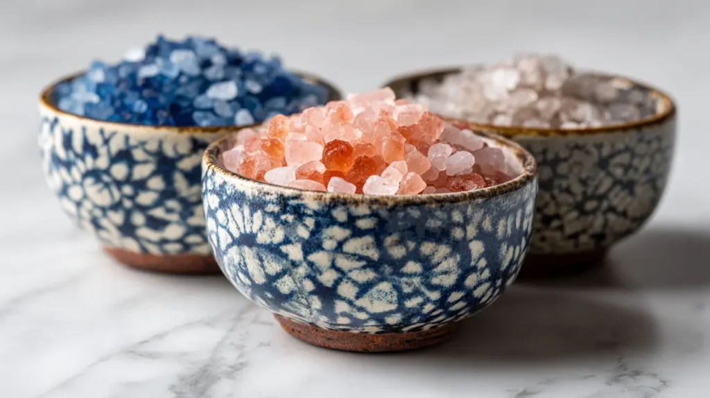 blue-salt-vs-pink-salt-vs-celtic-salt-men Blue salt, pink salt, and Celtic salt side by side for comparison