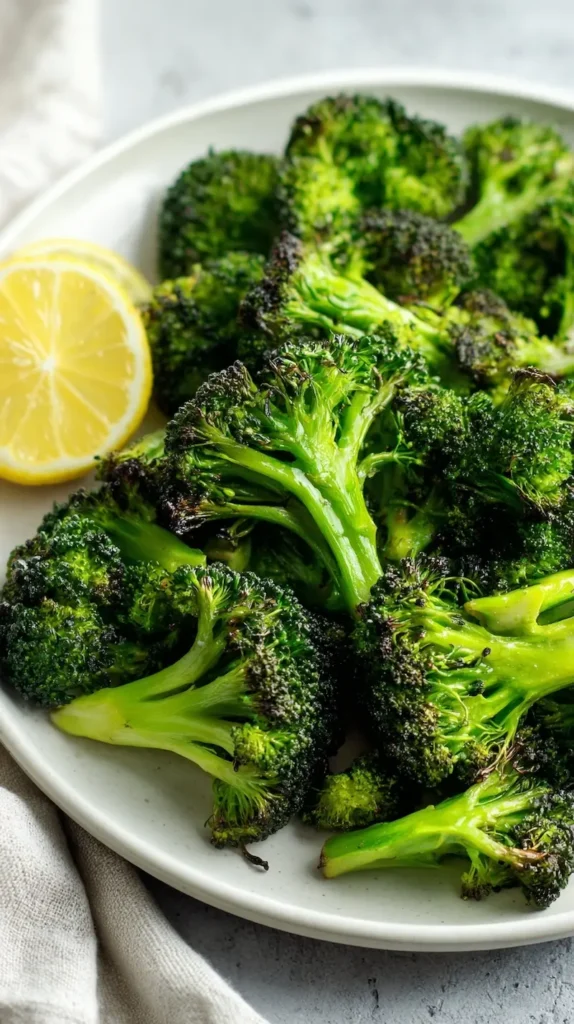 foods to lower blood sugar broccoli roasted florets on white plate
