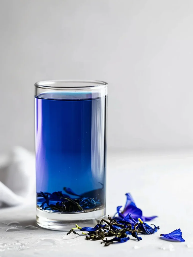 Butterfly pea tea changing from blue to purple when lime juice is added