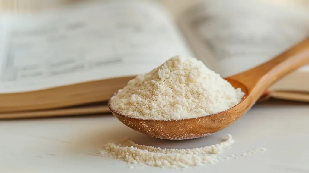 dr-oz-pink-gelatin-recipe-science-collagen-protein collagen protein gelatin powder in a spoon with scientific research visual for dr oz pink gelatin recipe