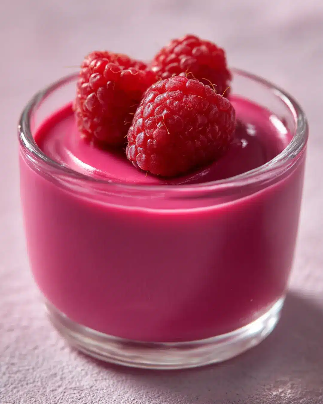 fluffy jello recipe protein with Greek yogurt topped with fresh raspberries in a glass cup