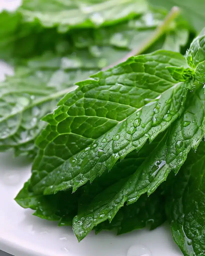 Fresh peppermint leaves used for making peppermint tea before bed