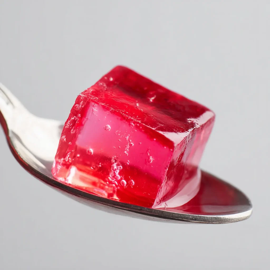 Gelatin weight loss recipe final result showing firm jelly texture on spoon
