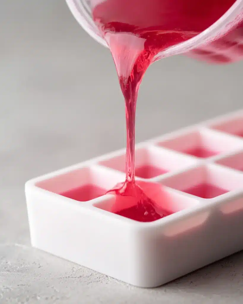 Gelatin weight loss trick recipe poured into silicone cube molds for portion control