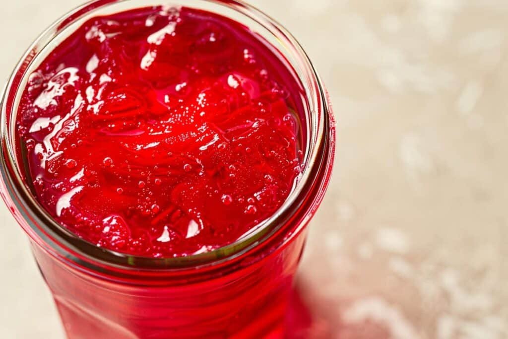 high protein gelatin snack with firm bouncy texture showing finished rebel wilson recipe in clear jar