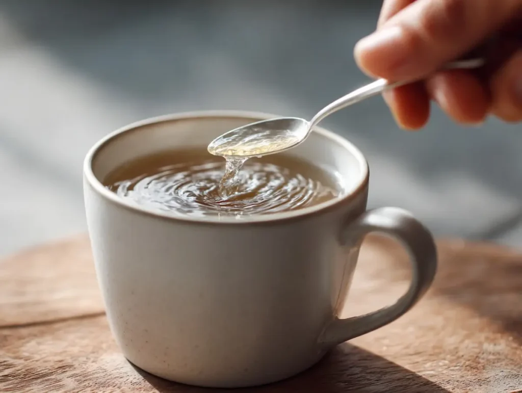 Jillian Michaels Gelatin Recipe vs. Dr. Oz Pink Gelatin Trick — Which One Actually Works in 2026? 13 jillian michaels gelatin recipe step by step stirring knox gelatin powder into warm water in a white mug