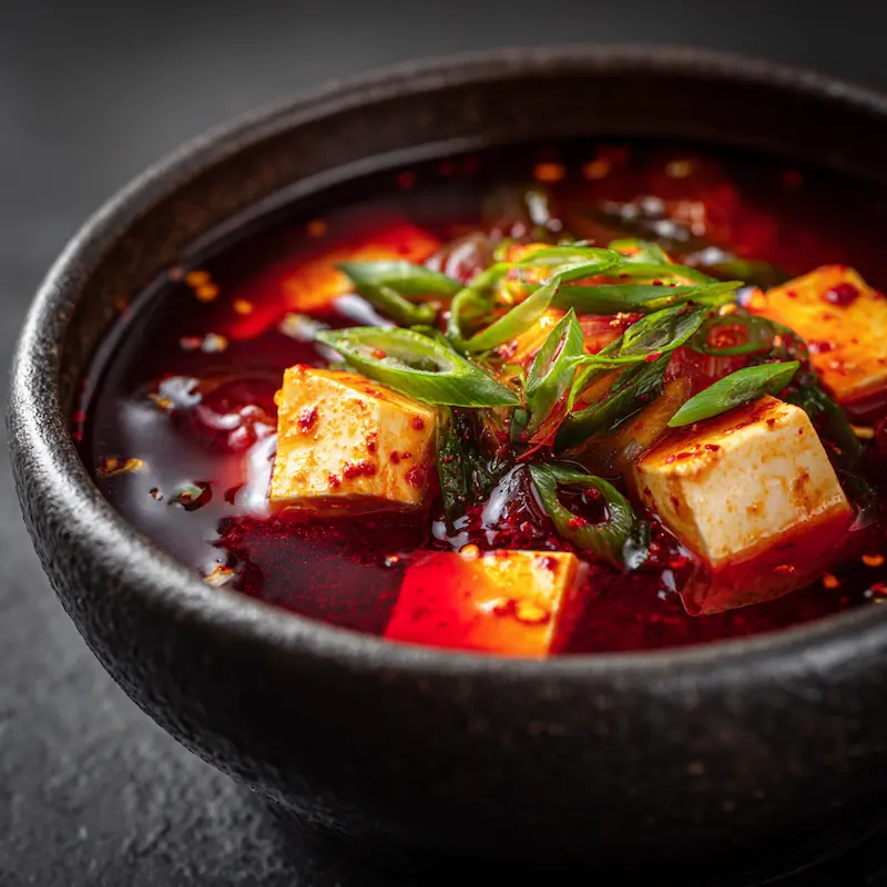 kimchi-soup-no-tofu-mushroom-version kimchi soup no tofu version for weight loss with shiitake mushrooms in red broth
