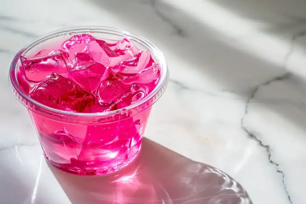 pink gelatin recipe made with raspberry tea showing vibrant color variation of rebel wilson gelatin trick