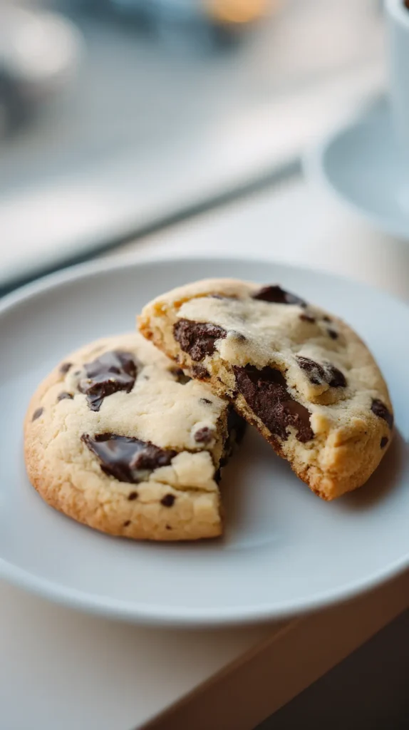 pookies-recipe-cross-section-soft-center-chocolate pookies recipe broken in half showing soft center and melted chocolate inside