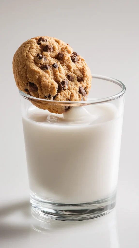 pookies-recipe-dunking-in-cold-milk-glass pookies recipe cookie dunking in glass of cold milk close-up