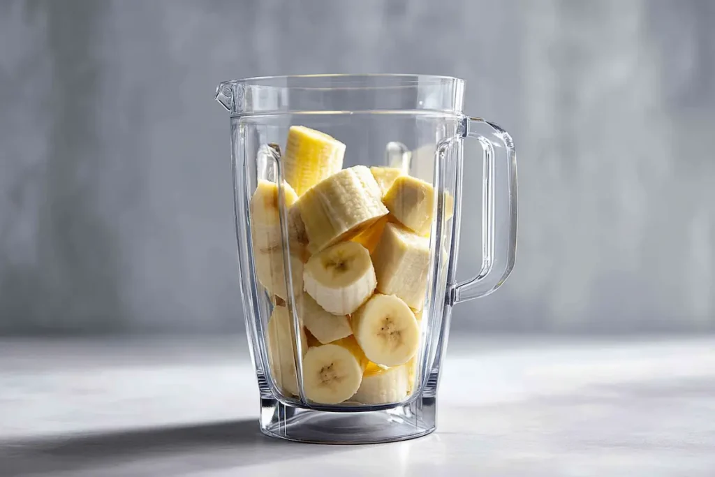 3-ingredient-banana-muffins-step1 Ripe bananas in blender jar for 3 ingredient banana muffins