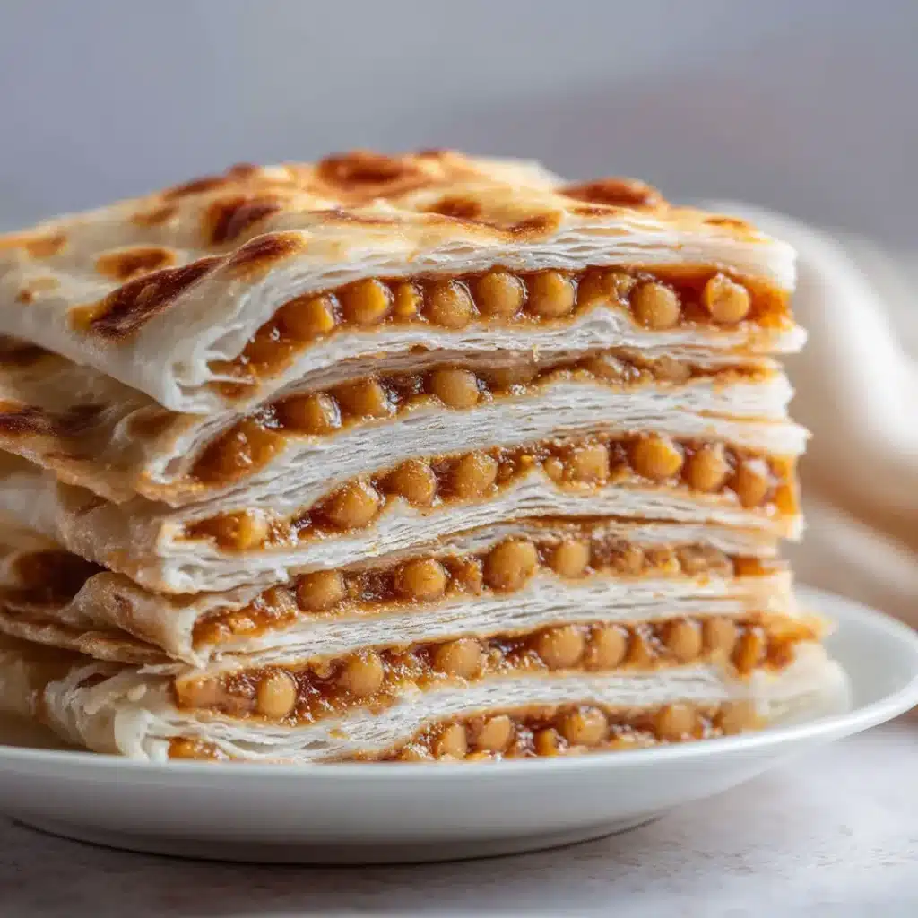 Close-up of cut bakshalu showing layers of dough and jaggery dal filling