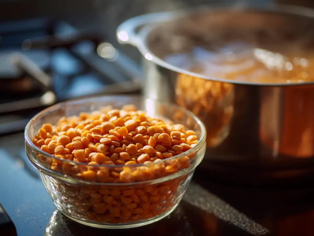 Soaked chana dal in a bowl ready to boil for bakshalu recipe filling