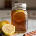 Sealed glass jar of the finished ben carson honey recipe showing deep golden amber cinnamon honey blend ready to rest 24 hours