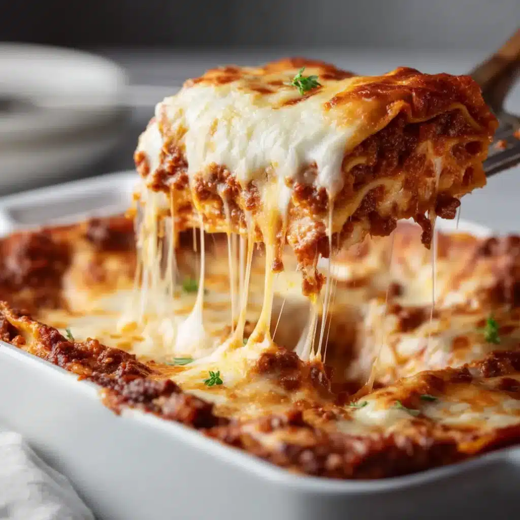Cheesy mozzarella pull from best homemade lasagna recipe