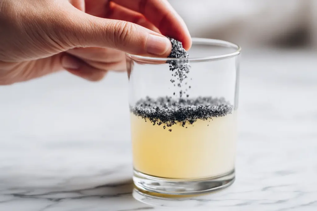 Black salt lemon water weight loss step 3 adding pinch of kala namak black salt into lemon water glass